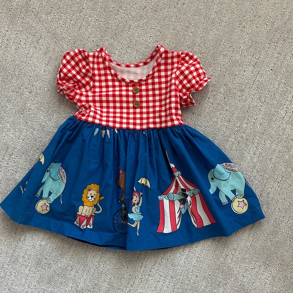 Eleanor Rose Blue Circus Theme Dress with Red Accents